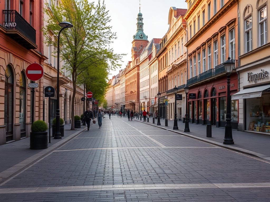 Zabytkowe kamienice przy ul. Piotrkowskiej w Łodzi podczas remontu, w tle widoczna Atlas Arena
