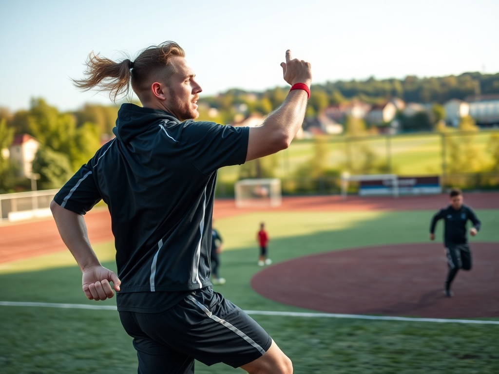 Ilustracja przedstawiająca emocje sportowe, z logo Orła Łódź i Unii Skierniewice, nawiązująca do łódzkich drużyn sportowych.