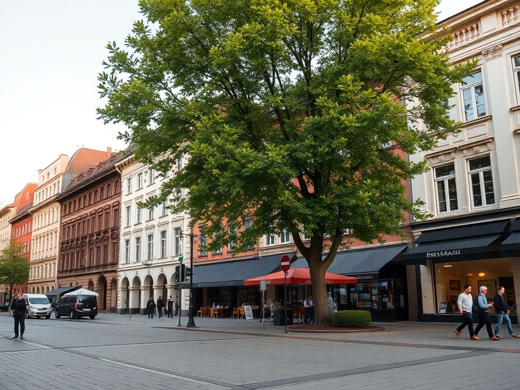Mapa Łodzi z zaznaczonymi punktami gastronomicznymi i kulturalnymi, ilustrująca ofertę tanich obiadów i miejsc kreatywnej zabawy dla mieszkańców.